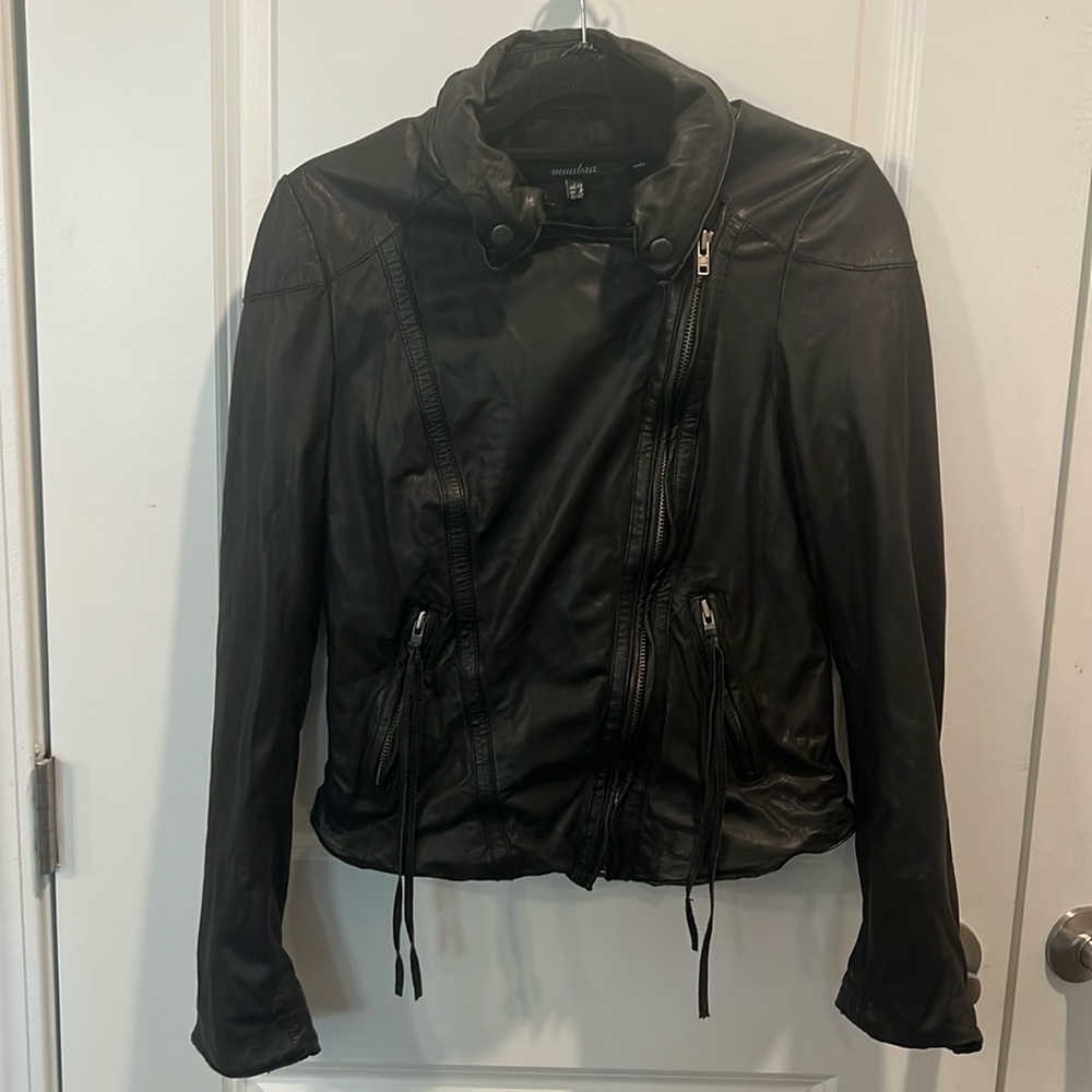 Muubaa Black Leather Biker Jacket US Size 8
